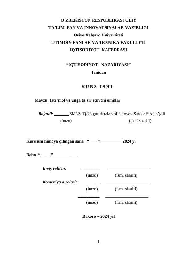 Iste’mol va unga ta’sir etuvchi omillar