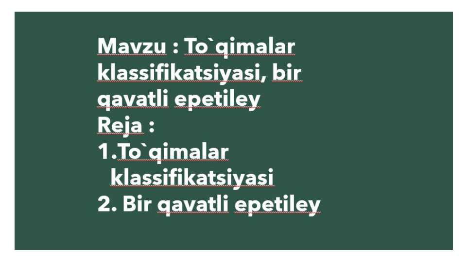 to`qimalar klassifikatsiyasi