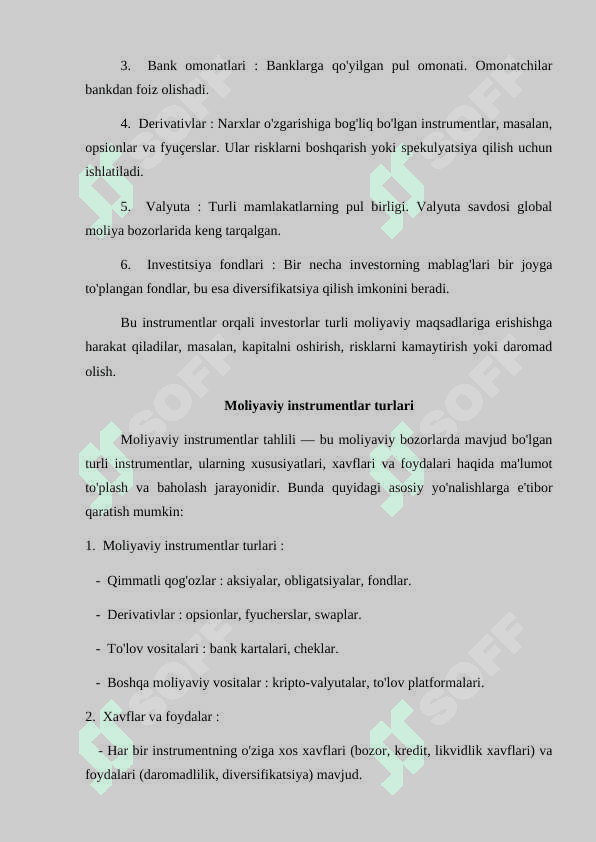 Moliyaviy instrumentlar tahlili