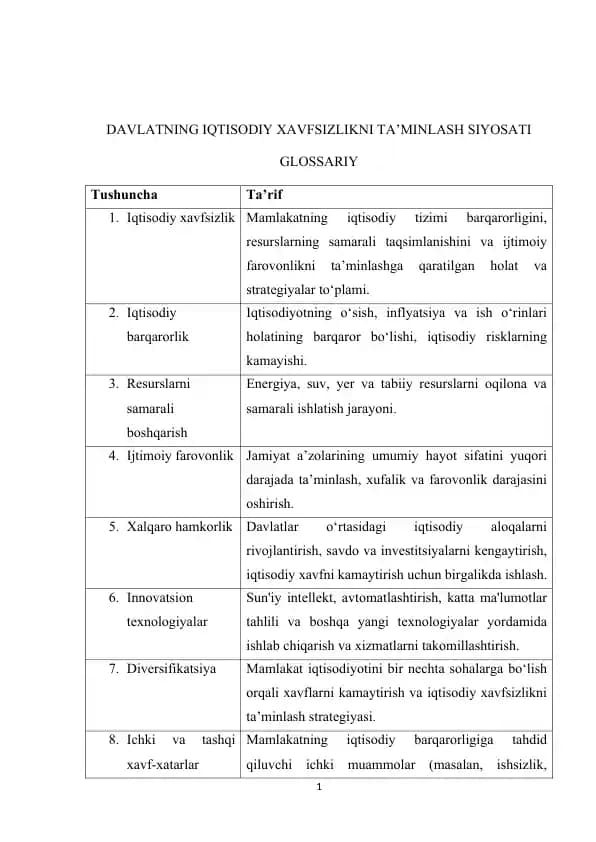 Davlatning iqtisodiy xavfsizlikni ta’minlash siyosati