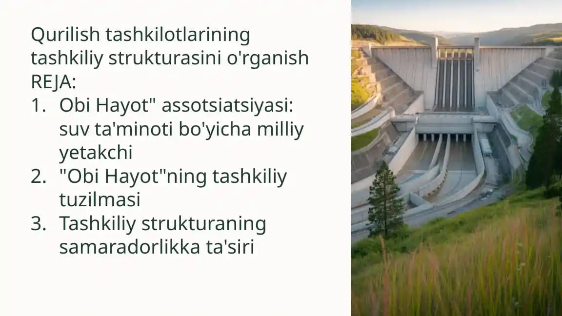 Qurilish tashkilotlarining tashkiliy strukturasini o'rganish