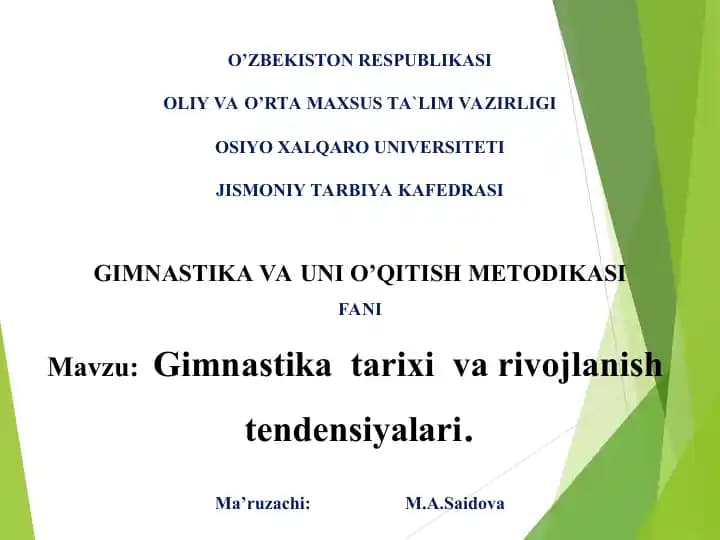 Gimnastika  tarixi  va rivojlanish  tendensiyalari.