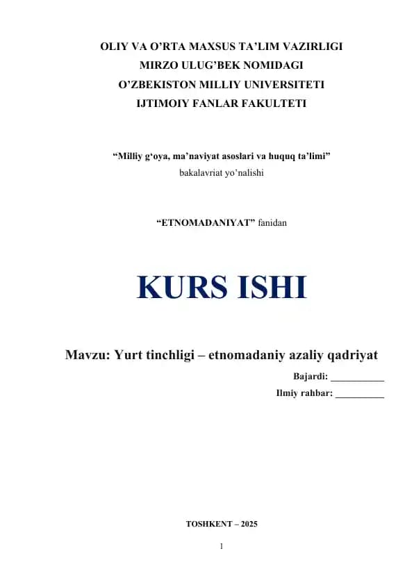 Yurt tinchligi – etnomadaniy azaliy qadriyat