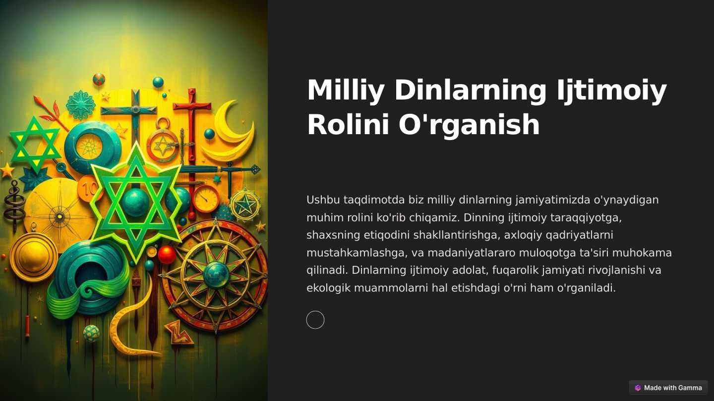 Milliy dinlarning ijtimoiy rolini o'rganish