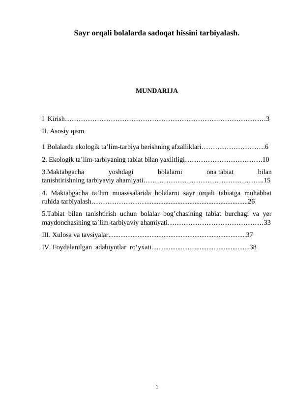 Sayr orqali bolalarda sadoqat hissini tarbiyalash