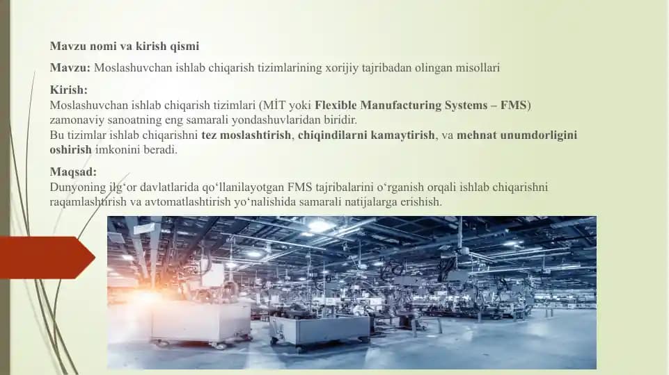 Moslashuvchan ishlab chiqarish tizimlarining xorijiy tajribadan olingan misollari