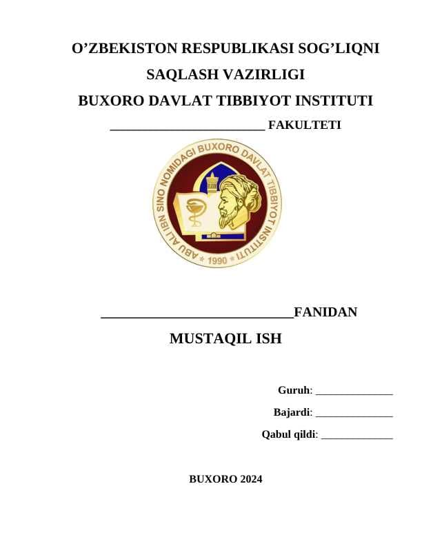 Mustaqil ish yuzi shablon, Buxoro davlat tibbiyot instituti