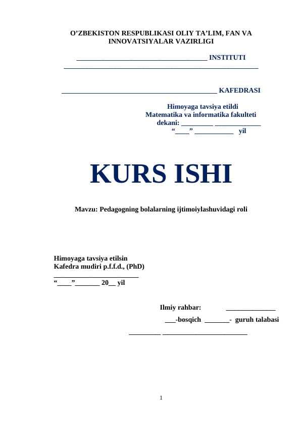 Pedagogning bolalarning ijtimoiylashuvidagi roli