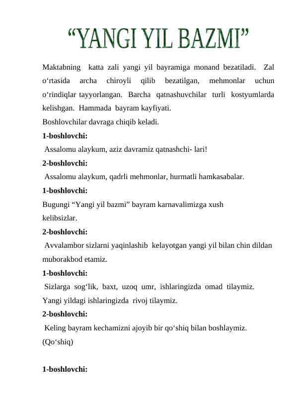 Yangi yil tadbir ssenariysi