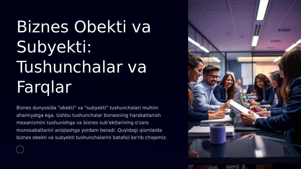 Biznes Obekti va Subyekti: Tushunchalar va Farqlar