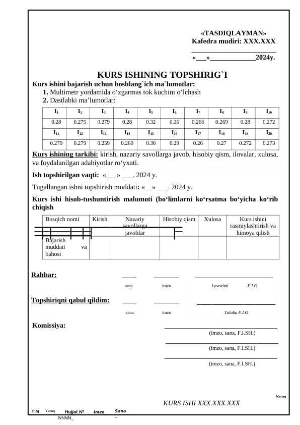 Multimetr yordamida o’zgarmas tok kuchini o’lchash