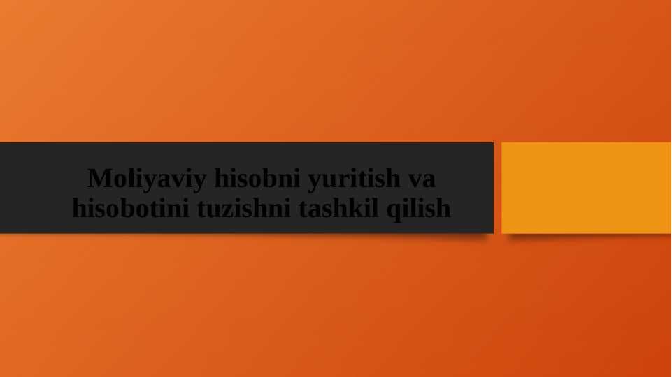 Moliyaviy hisobni yuritish va hisobotini tuzishni tashkil qilish