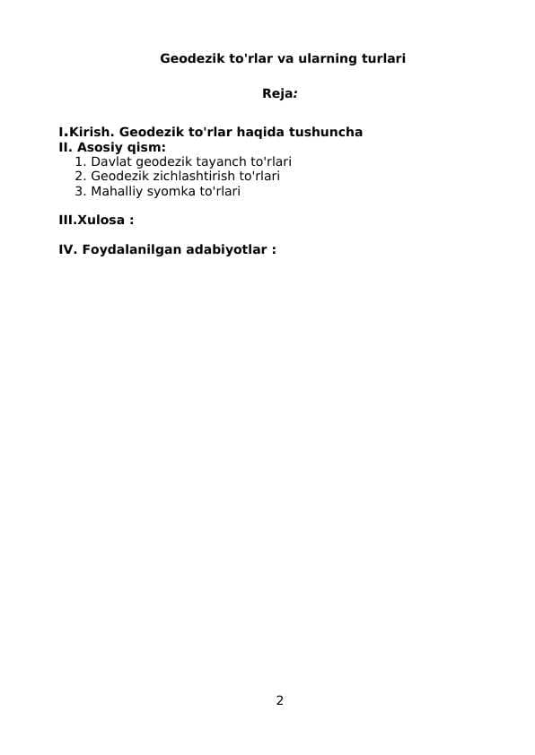 Geodezik to'rlar va ularning turlari