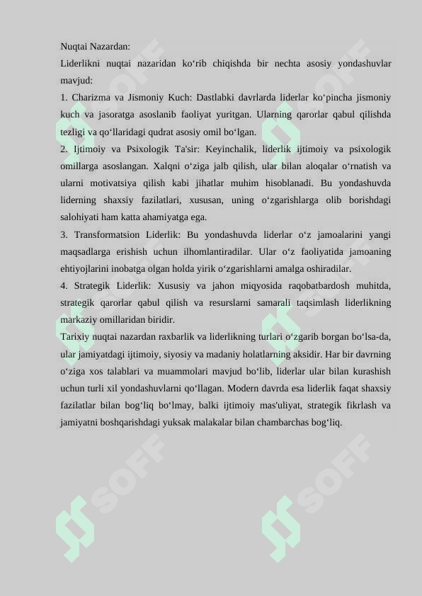 RAXBAR VA LIDER TUSHUNCHALARI O’RTASIDAGI MUSHTARAK VA FARQLI JIXATLARI