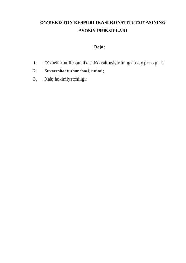 O’ZBEKISTON RESPUBLIKASI KONSTITUTSIYASINING ASOSIY PRINSIPLARI.doc