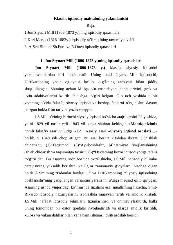 Klassik iqtisodiy maktabning yakunlanishi