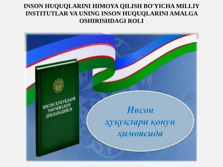 INSON HUQUQLARINI HIMOYA QILISH BO'YICHA MILLIY INSTITUTLAR VA UNING INSON HUQUQLARINI AMALGA OSHIRISHDAGI ROLI
