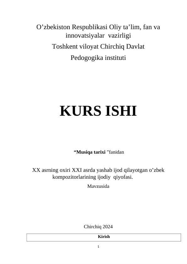 XX asrning oxiri XXI asrda yashab ijod qilayotgan o’zbek kompozitorlarining ijodiy  qiyofasi