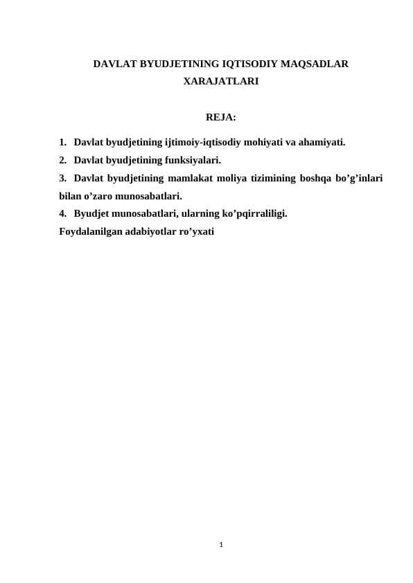DAVLAT BYUDJETINING IQTISODIY MAQSADLAR XARAJATLARI
