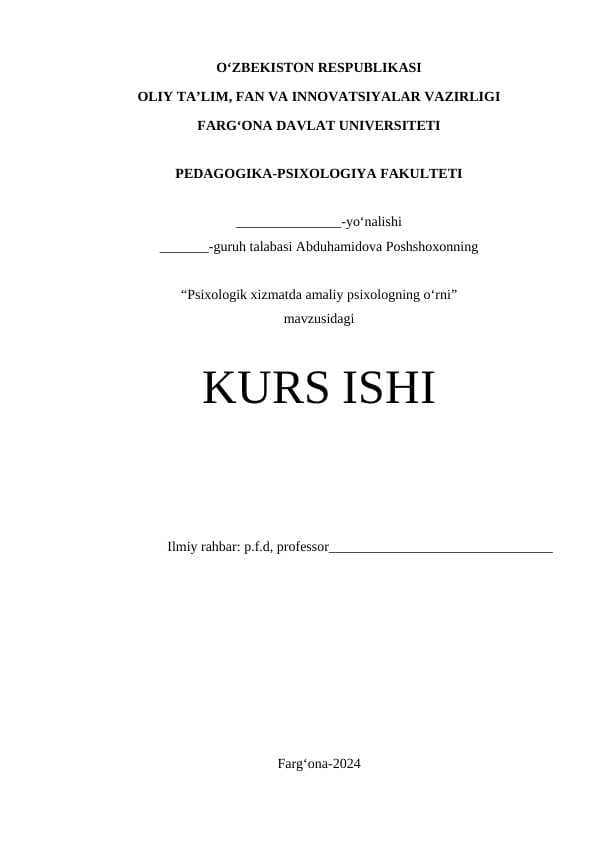 Psixologik xizmatda amaliy psixologning o‘rni