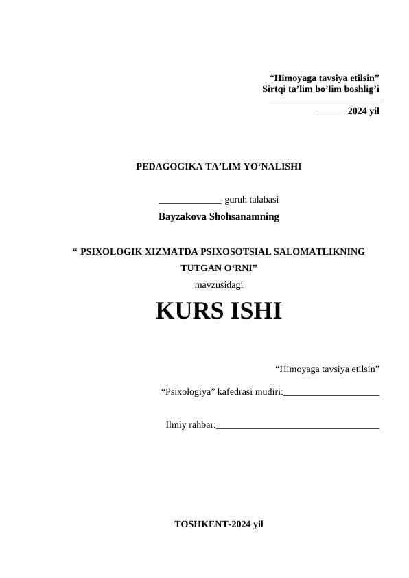 PSIXOLOGIK XIZMATDA PSIXOSOTSIAL SALOMATLIKNING TUTGAN O‘RNI