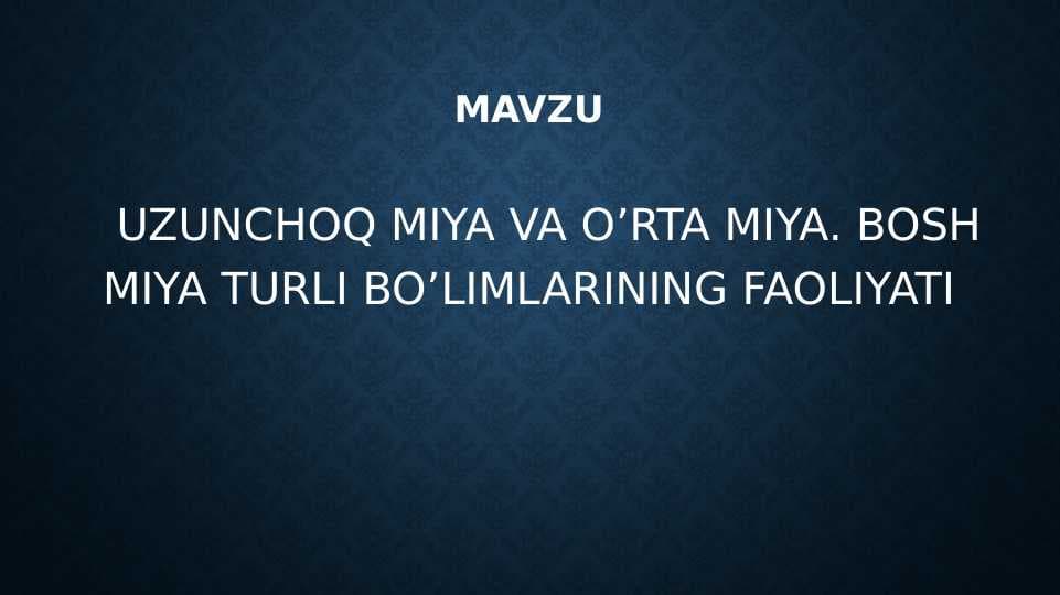 UZUNCHOQ MIYA VA O’RTA MIYA. BOSH MIYA TURLI BO’LIMLARINING FAOLIYATI