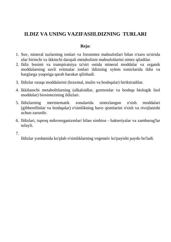 ILDIZ VA UNING VAZIFASIILDIZNING  TURLARI