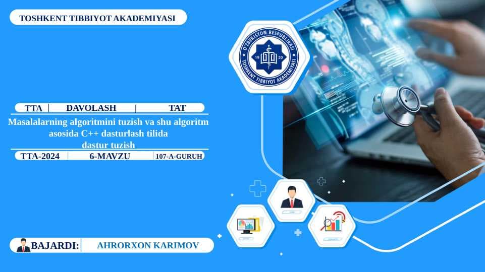 Masalalarning algoritmini tuzish va shu algoritm asosida C++ dasturlash tilida dastur tuzish.