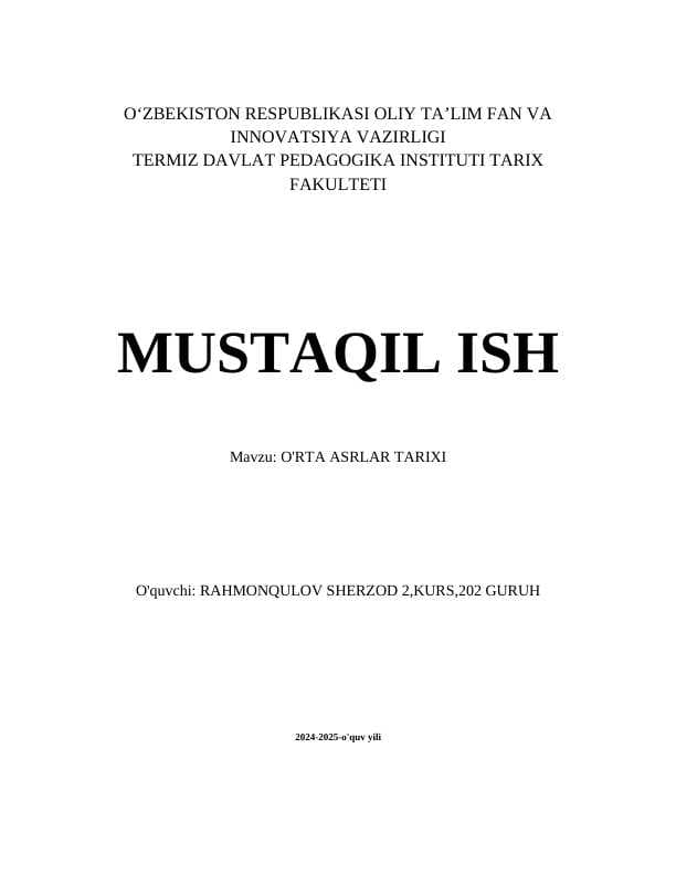 Oʻrta asrlar tarixi