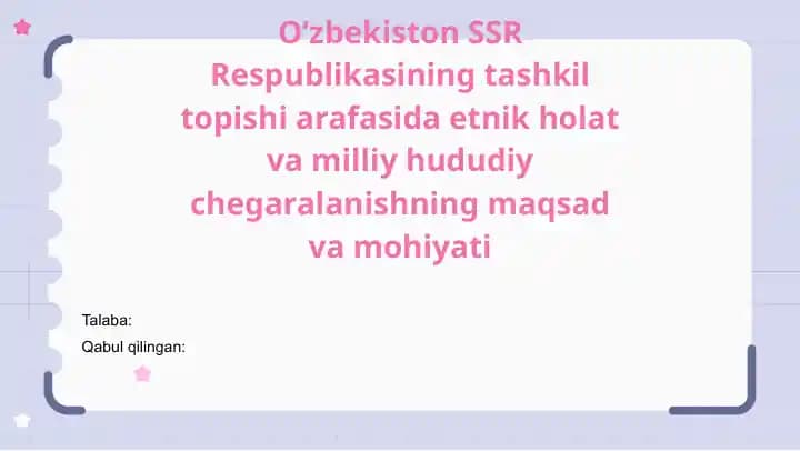 Oʻzbekiston_SSR Respublikasining tashkil topishi arafasida etnik