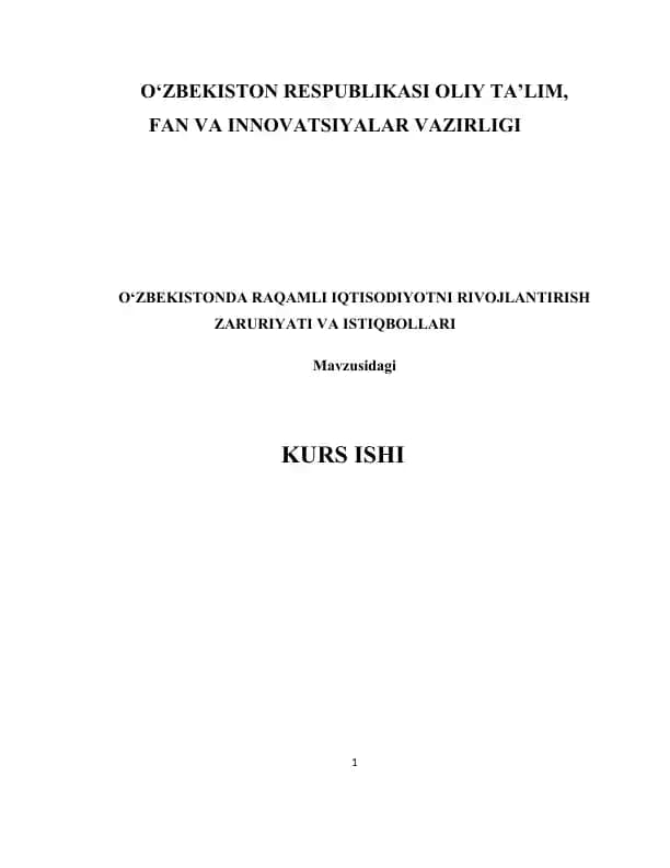 O‘ZBEKISTONDA RAQAMLI IQTISODIYOTNI