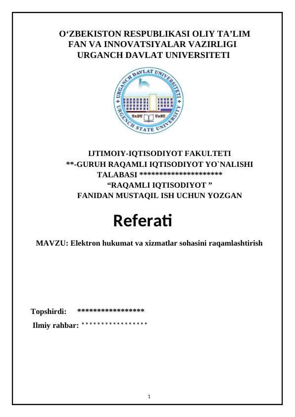 Elektron hukumat va xizmatlar sohasini raqamlashtirish