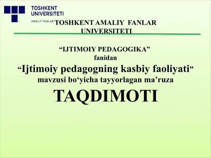 Ijtimoiy pedagogning kasbiy faoliyati