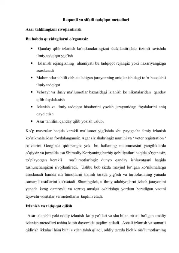 Raqamli va sifatli tadqiqot metodlari