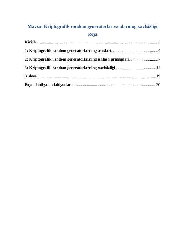Kriptografik random generatorlar va ularning xavfsizligi