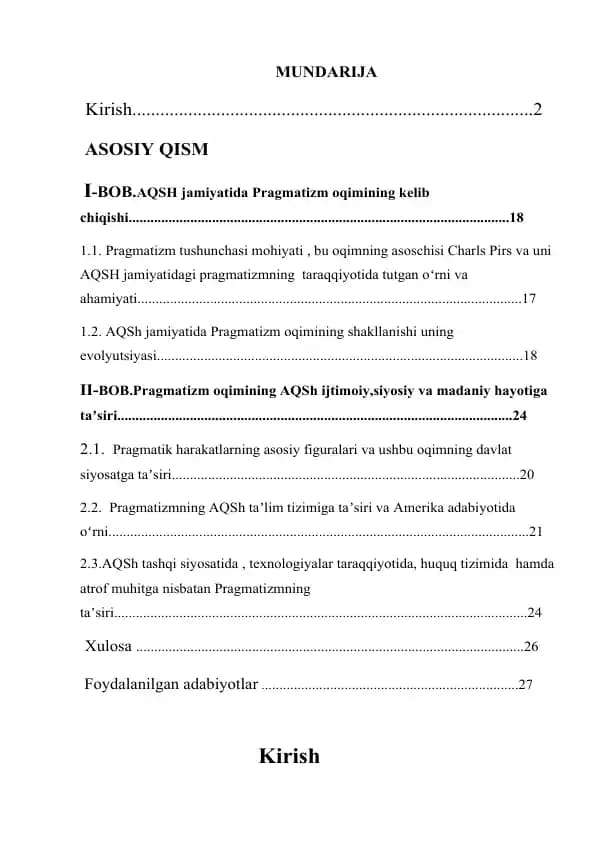 Kurs ishi pragmatizm