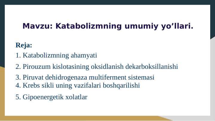 Katabolizmning umumiy yo’llari