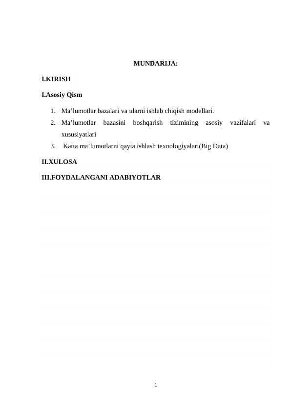 Ma’lumotlar bazalari va ularni ishlab chiqish modellari