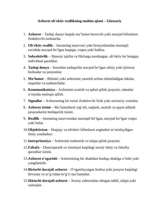 Fanning differensiyasi va integratsiyasi – Glossariy