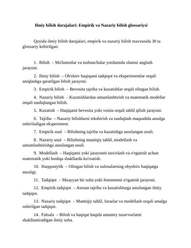 Ilmiy bilish darajalari. Empirik va Nazariy bilish glossariysi 3