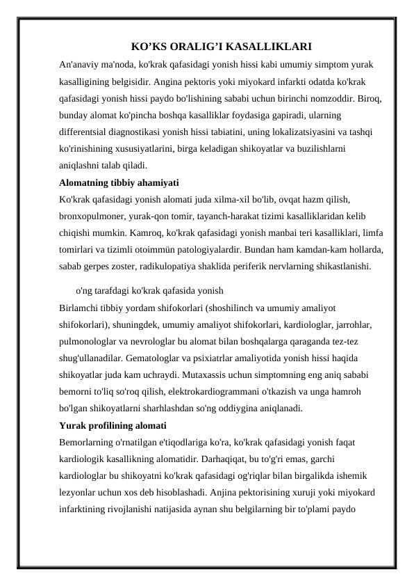 KO’KS ORALIG’I KASALLIKLARI