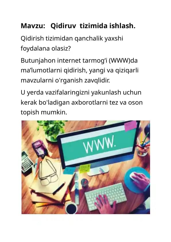 Qidiruv tizimida ishlash.