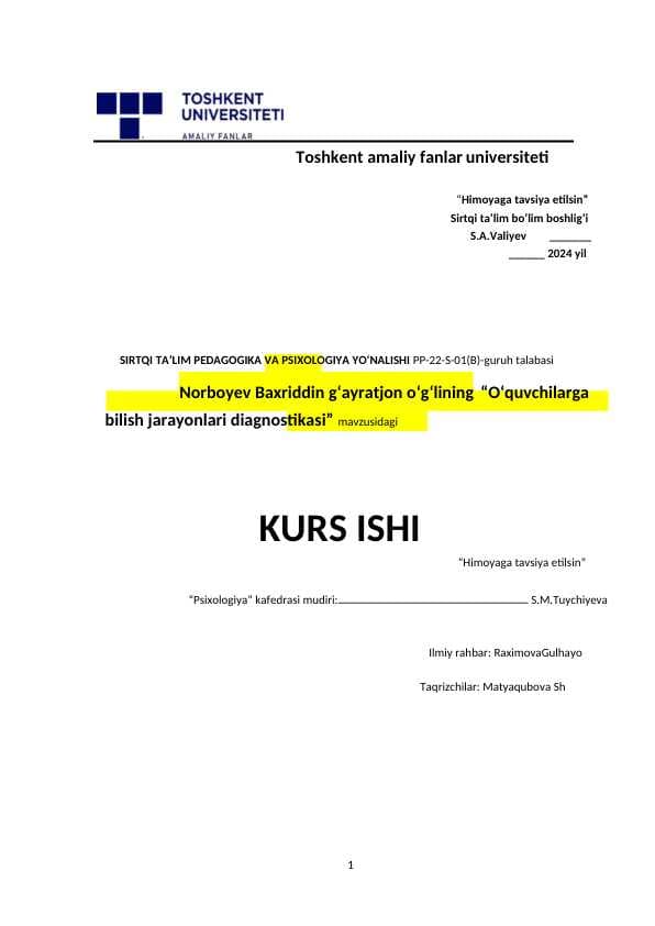 Oʻquvchilarga bilish jarayonlari diagnostikasi