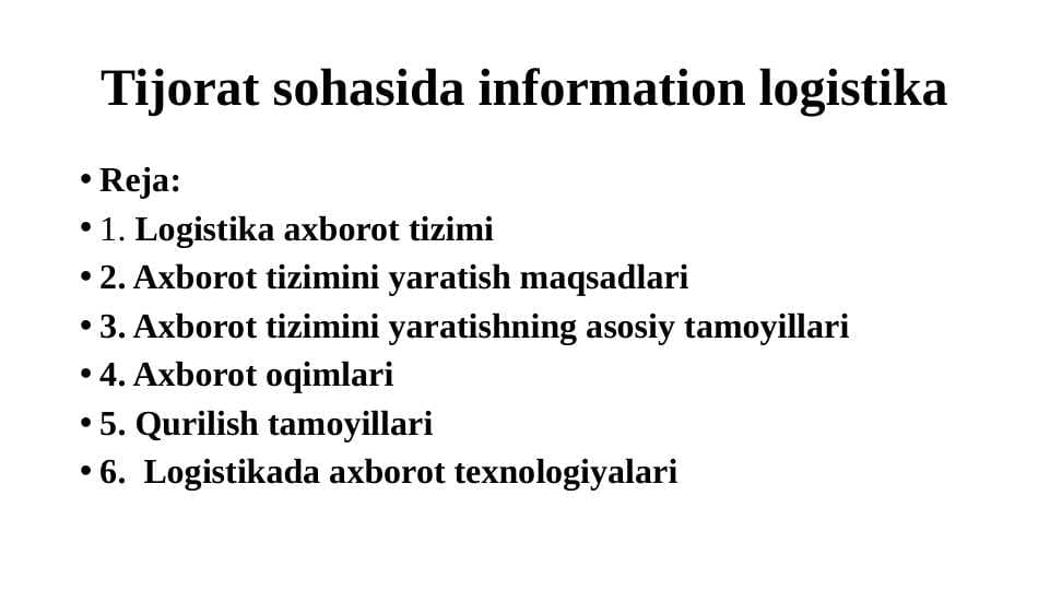 Tijorat sohasida information logistika