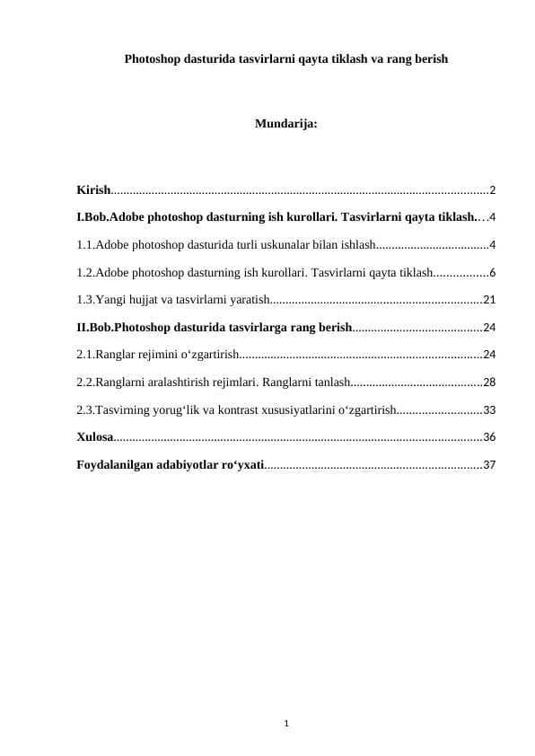 Photoshop dasturida tasvirlarni qayta tiklash va rang berish