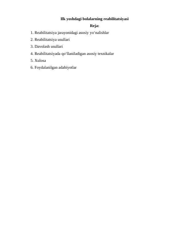 Ilk yoshdagi bolalar reablitatsiyasi