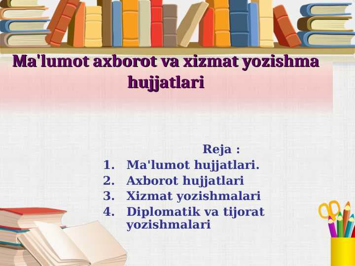 Xizmat yozishmalari bilan ishlash texnologiyasini ishlab chiqish