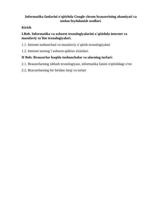Informatika fanlarini o'qitishda Google chrom brauzerining ahamiyati va undan foydalanish usullari