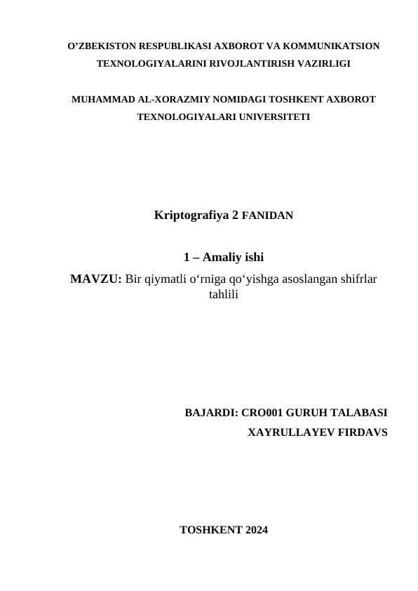 Kriptografiya 1-amaliy ish