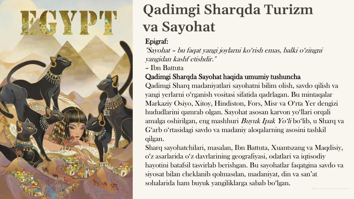 QADIMGI SHARQDA TURIZM VA SAYOHAT